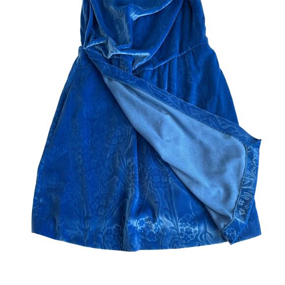 Atlein Draped Floral Design Cobalt Blue Velvet Dress Women’s Size 4 Small - Picture 8 of 12